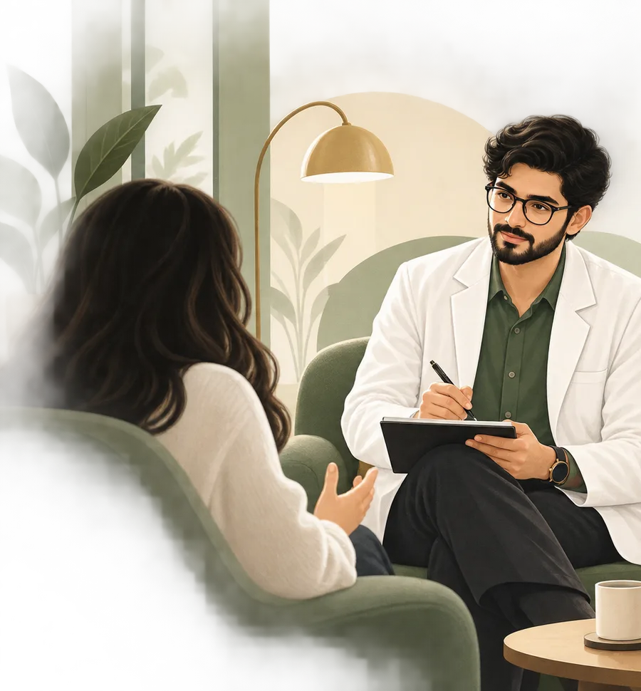 Dr Ashish Yadav in consultation with a patient